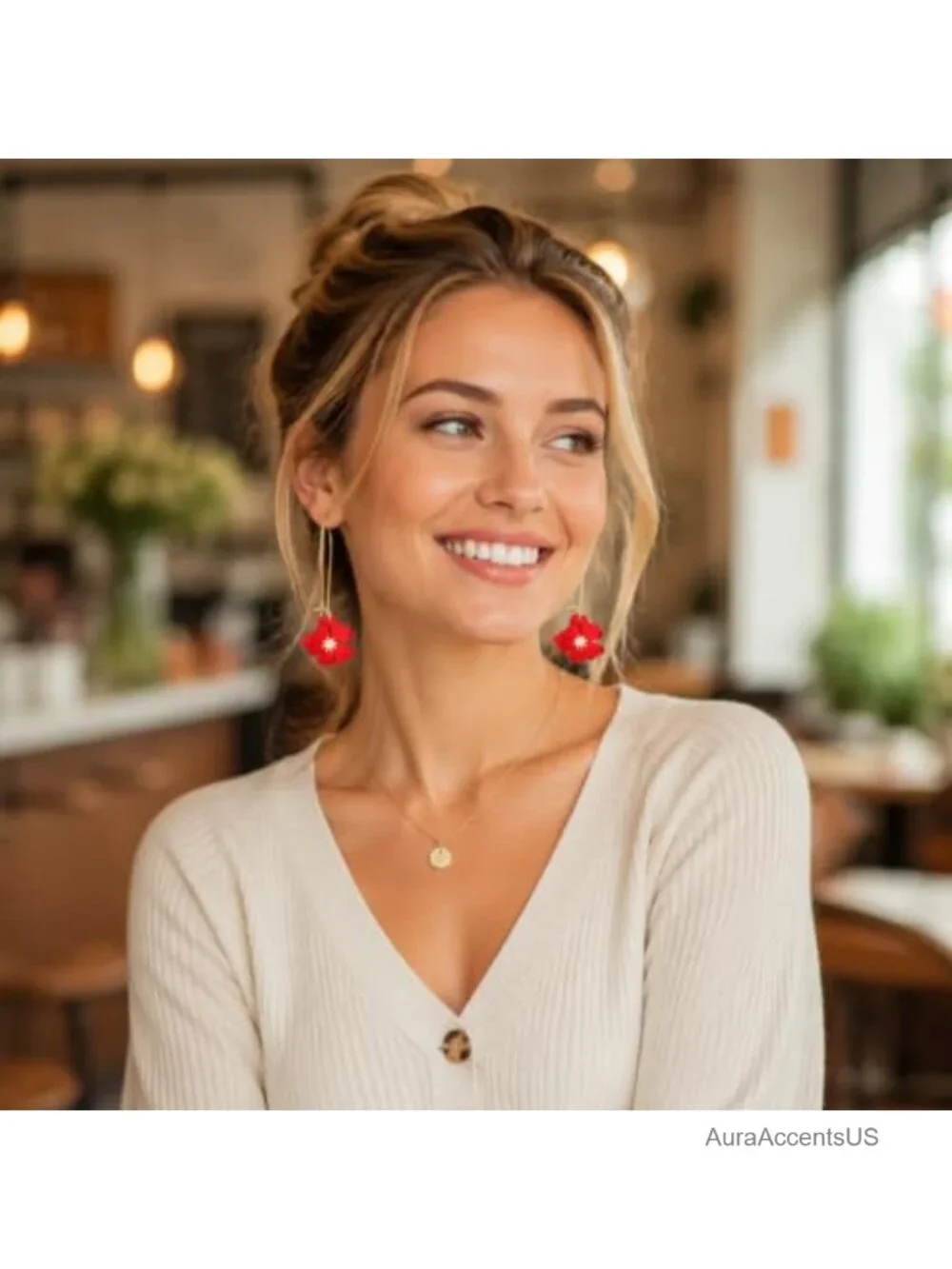 Bohemian Daisy Flower Dangle Earrings Gold Plated Long Drop Floral Statement